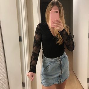 Black lace V-neck bodysuit